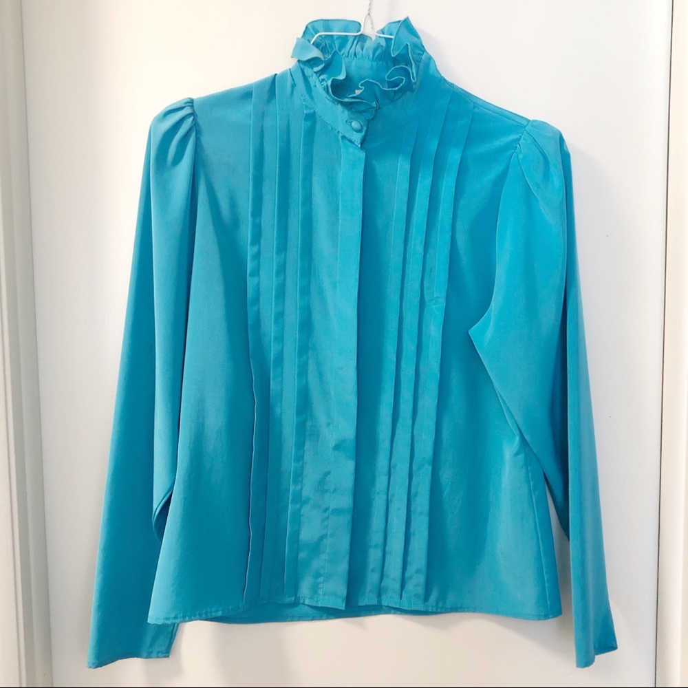 VINTAGE silky teal blouse size small
